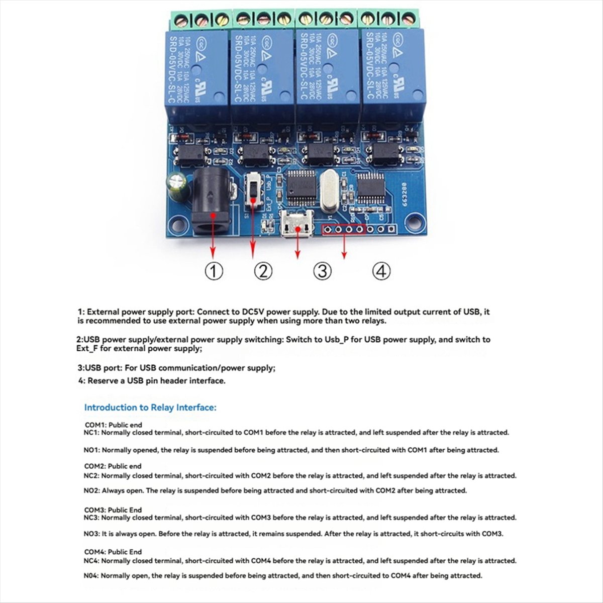 Relay Module 5V - AT42 4-Kanal USB-Relaismodul LCUS-4 Intelligente Steuerungsrelais